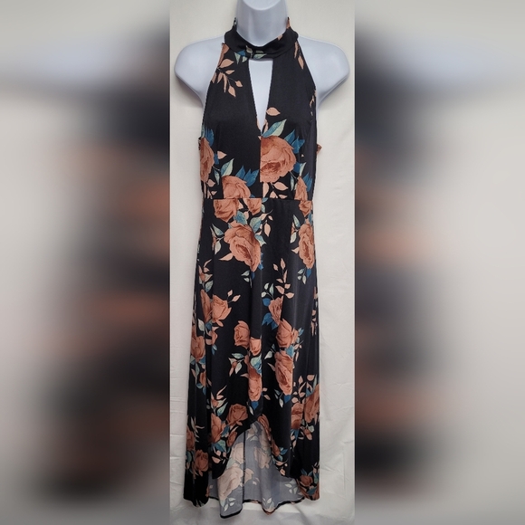 B Famous L High Low Dress Floral Flowy Racerback V Neck Stretch Fabric - Picture 1 of 5